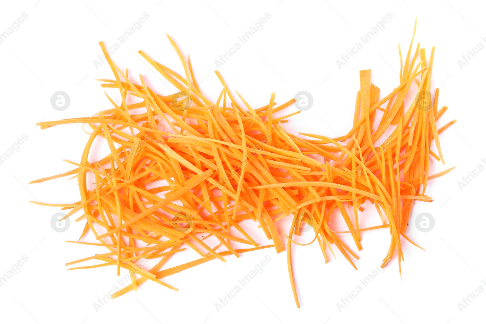 Photo of Cut fresh ripe carrot isolated on white, top view