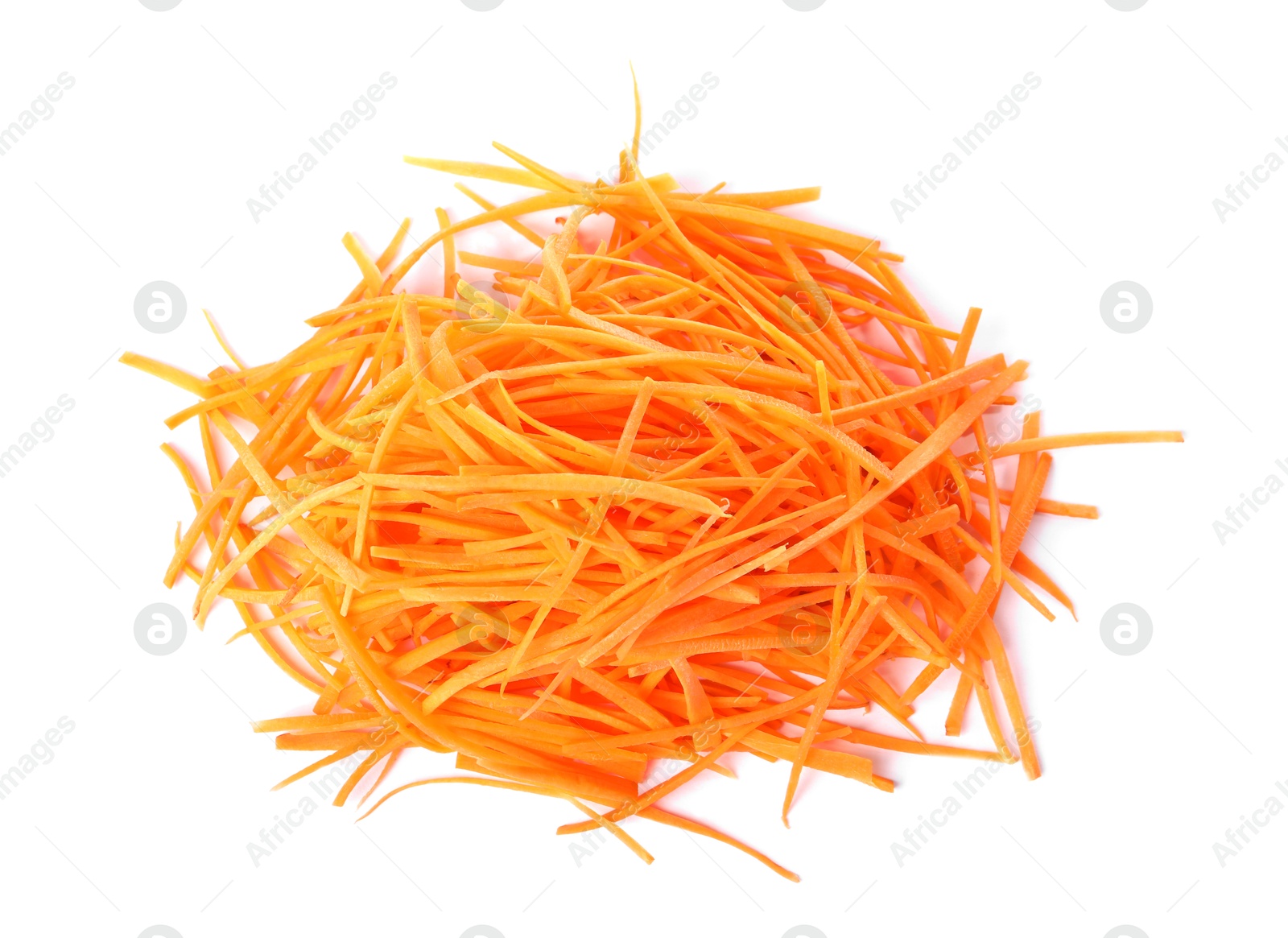 Photo of Cut fresh ripe carrot isolated on white, top view