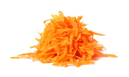 Pile of fresh grated carrot isolated on white