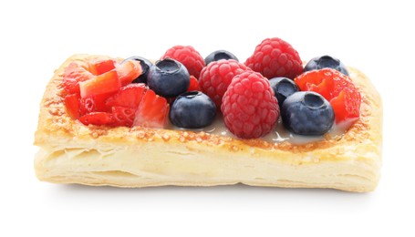 Tasty puff pastry with berries isolated on white