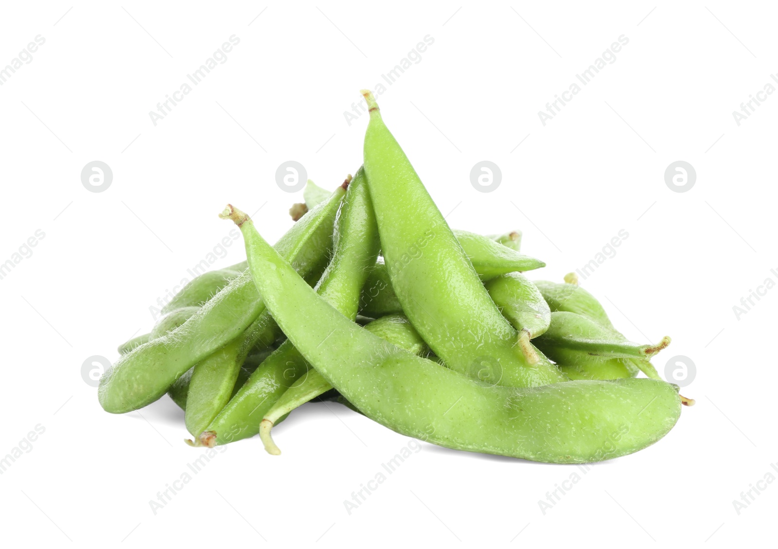 Photo of Raw green edamame pods isolated on white