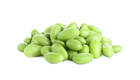 Photo of Raw green edamame soybeans isolated on white