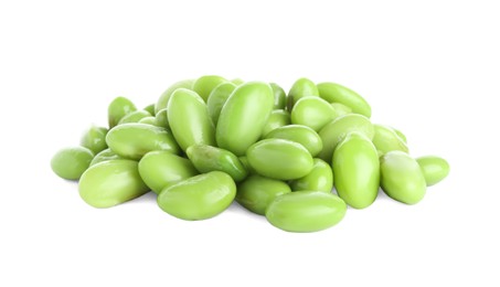 Photo of Raw green edamame soybeans isolated on white