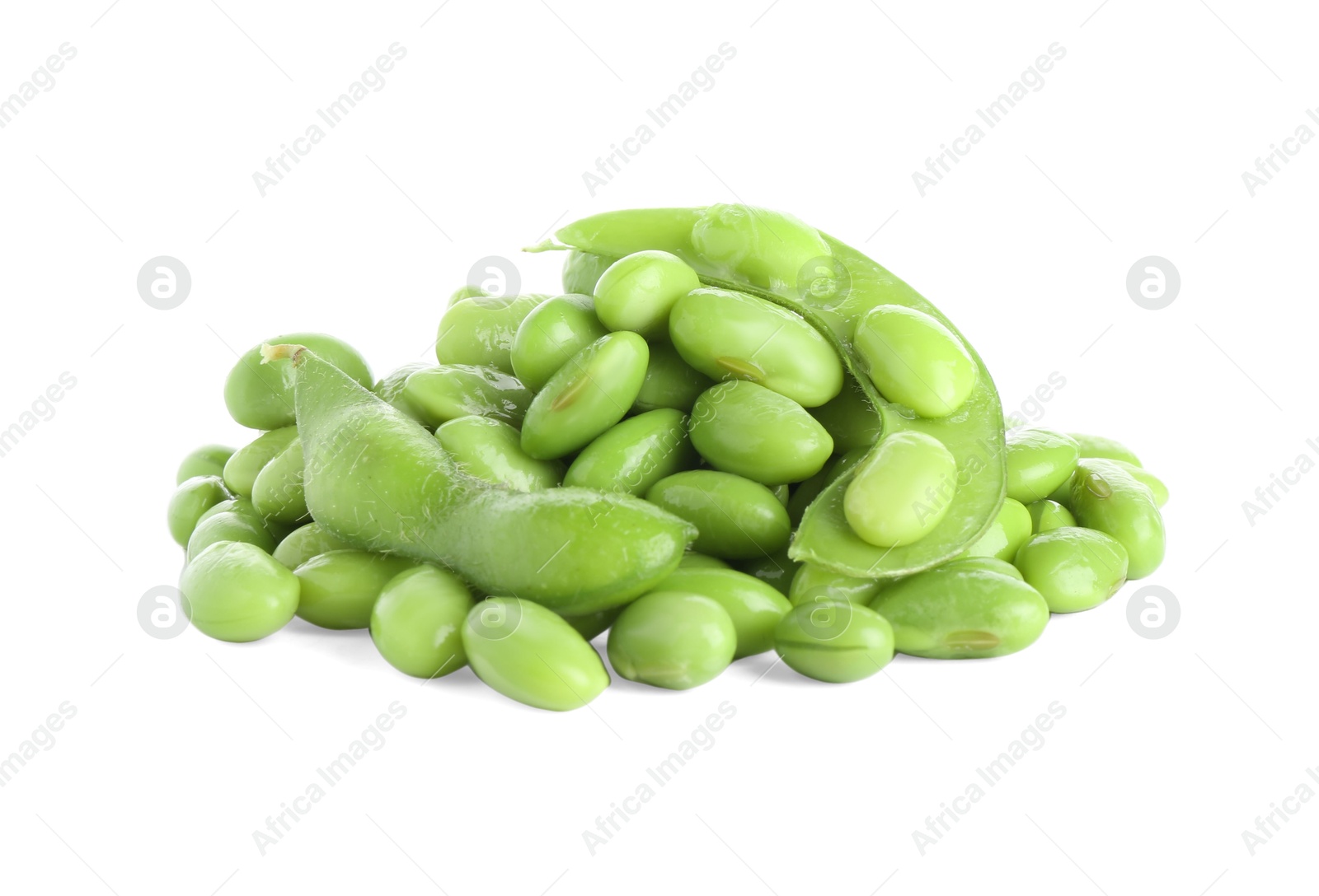 Photo of Raw green edamame soybeans and pods isolated on white