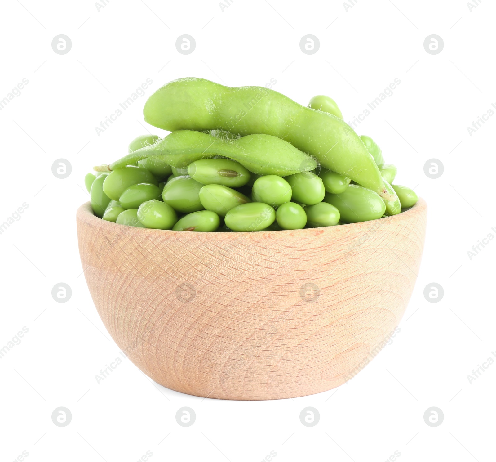 Photo of Raw green edamame soybeans and pods isolated on white