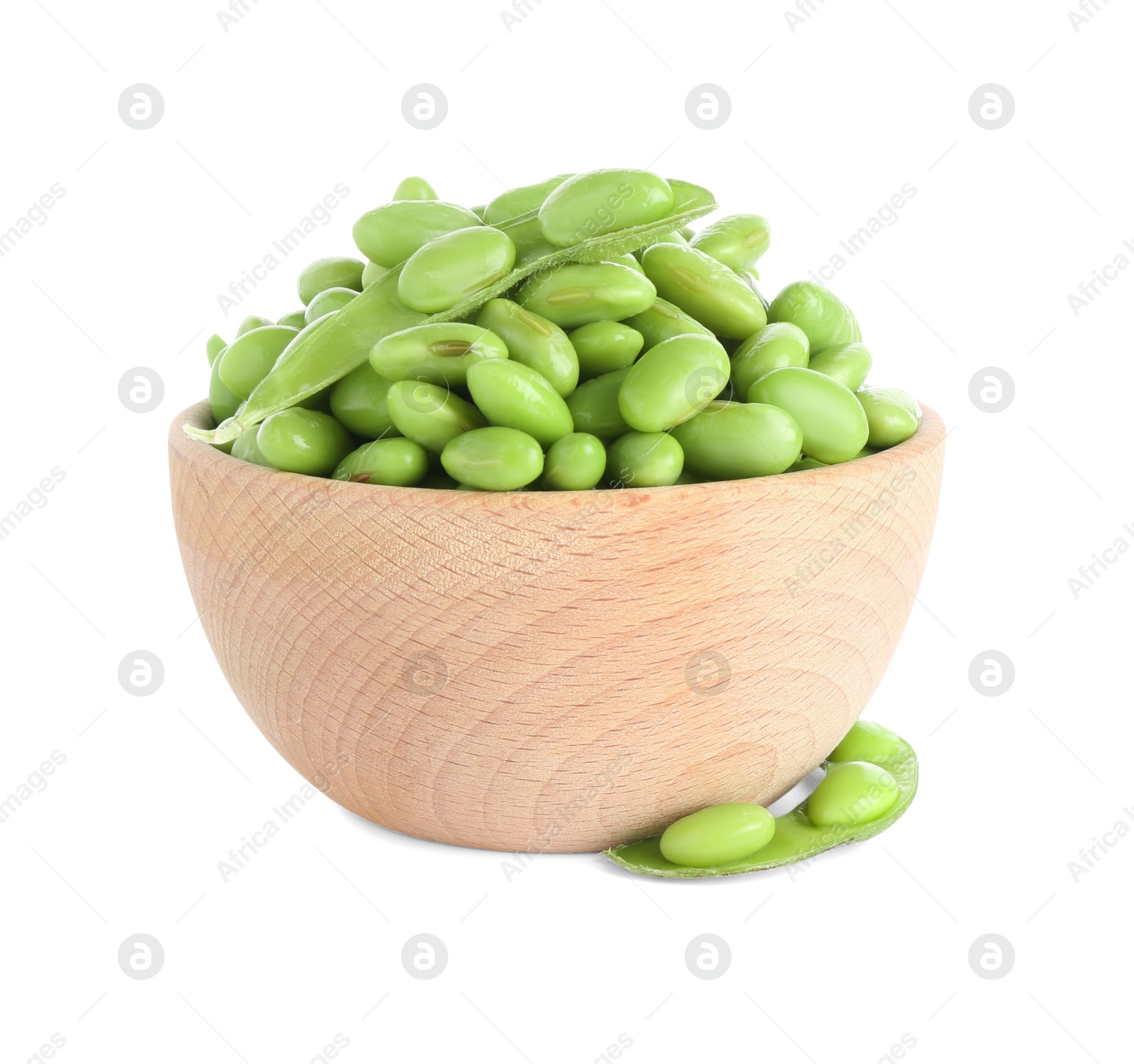 Photo of Raw green edamame soybeans and pods isolated on white