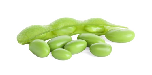 Photo of Raw green edamame pod with soybeans isolated on white