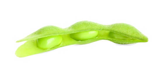 Photo of Raw green edamame pod with soybeans isolated on white