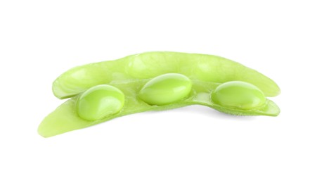 Photo of Raw green edamame pod with soybeans isolated on white