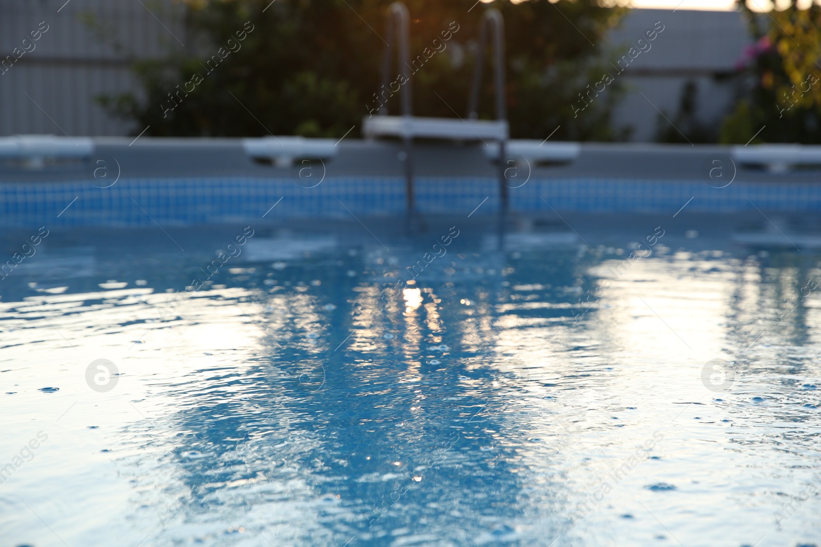 Photo of Above ground swimming pool in garden, closeup