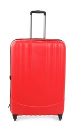 Photo of One new red suitcase isolated on white