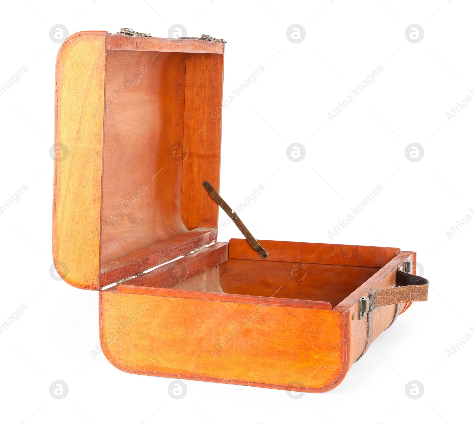 Photo of One new wooden suitcase isolated on white