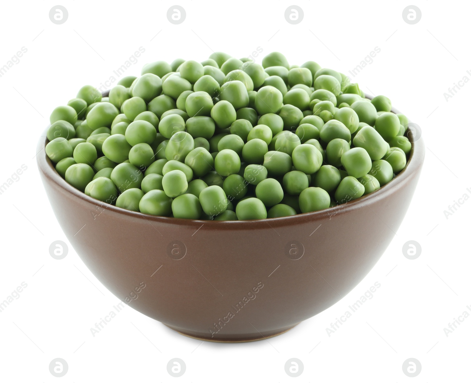 Photo of Fresh green peas in bowl isolated on white