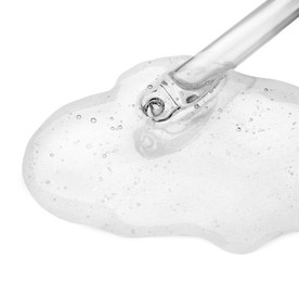 Image of Dropper with clear cosmetic oil on white background