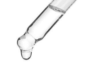 Image of Dropper with clear cosmetic oil on white background