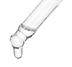 Image of Dropper with clear cosmetic oil on white background