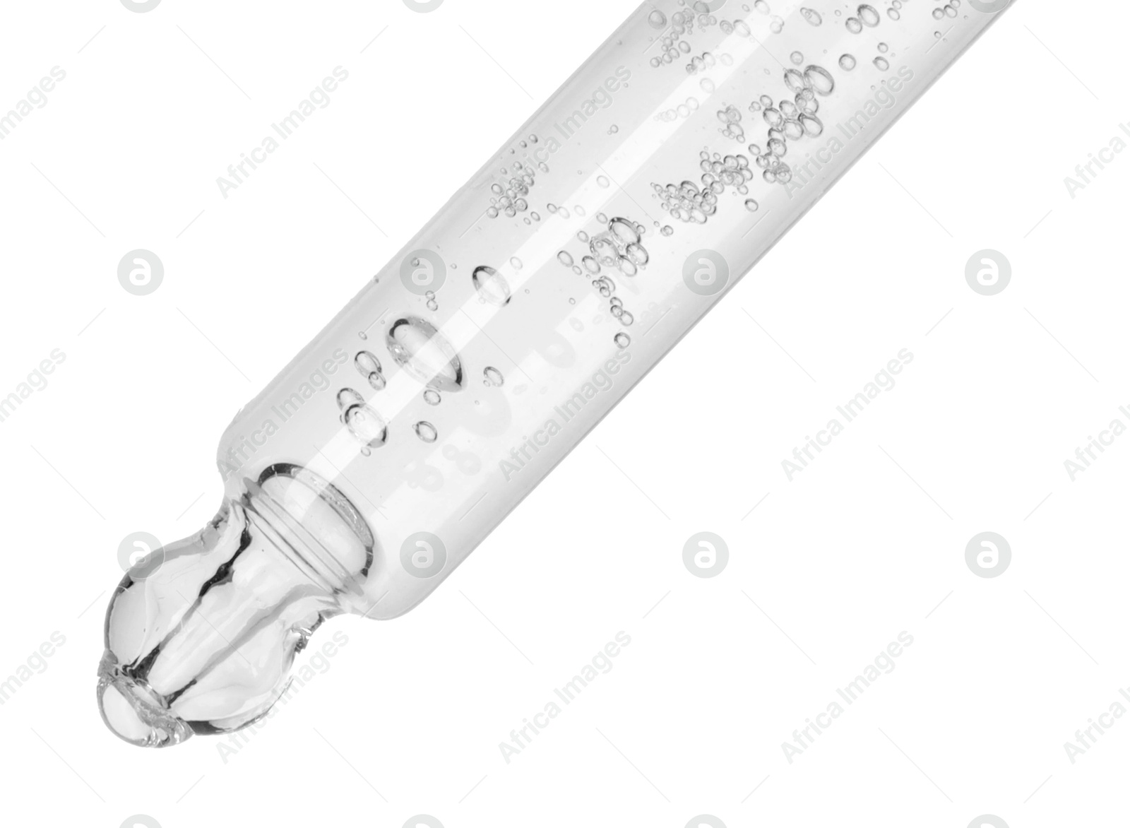 Image of Dropper with clear cosmetic oil on white background