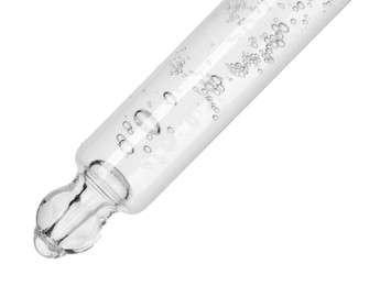 Image of Dropper with clear cosmetic oil on white background