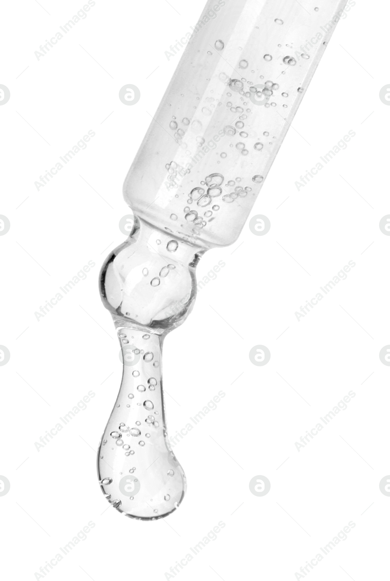 Image of Dropper with clear cosmetic oil on white background