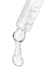 Image of Dropper with clear cosmetic oil on white background