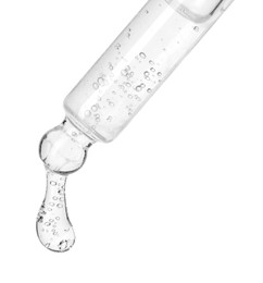 Image of Dropper with clear cosmetic oil on white background