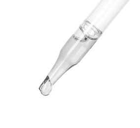 Image of Dropper with clear cosmetic oil on white background