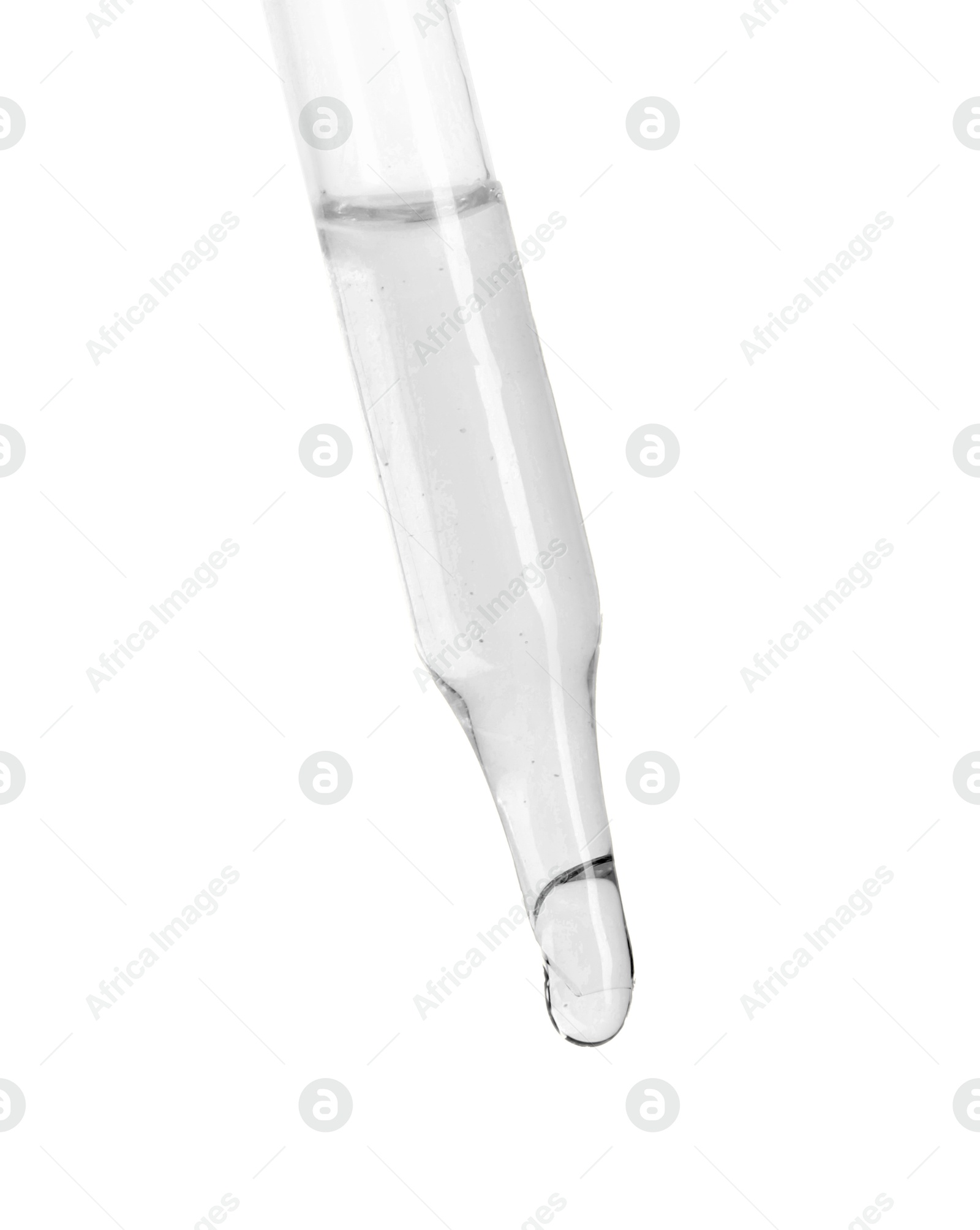 Image of Dropper with clear cosmetic oil on white background