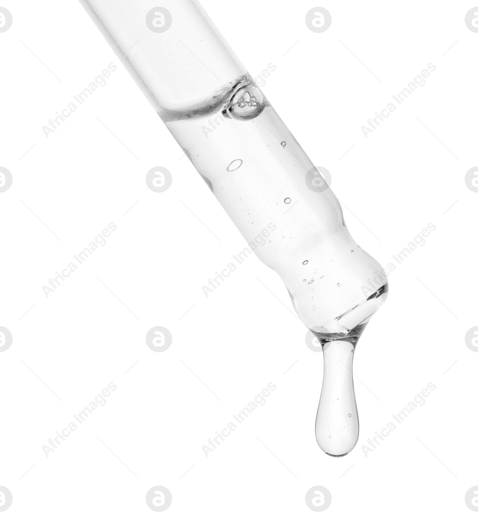 Image of Dropper with clear cosmetic oil on white background