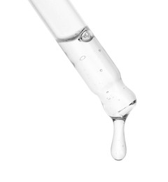 Image of Dropper with clear cosmetic oil on white background