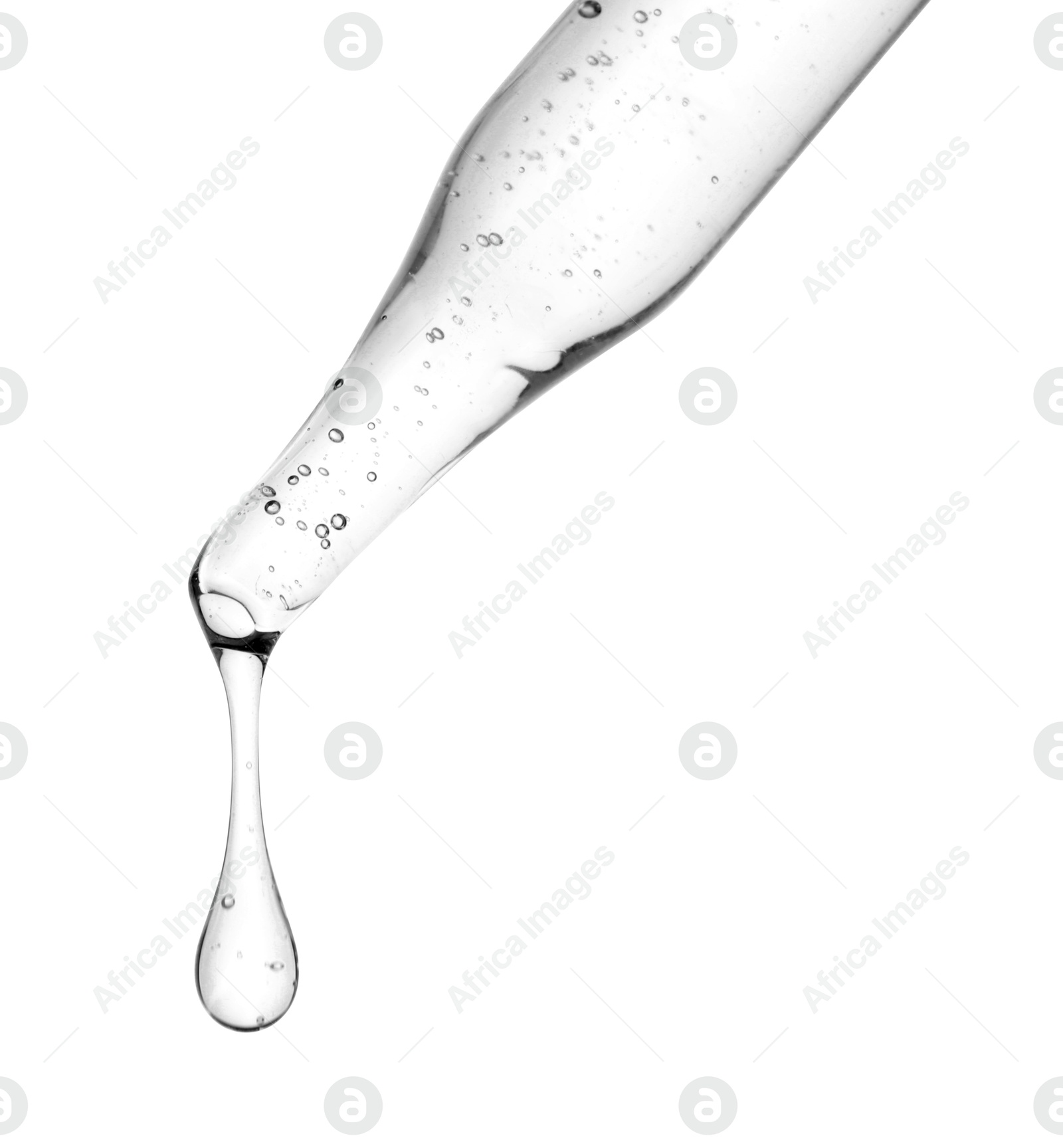 Image of Dropper with clear cosmetic oil on white background