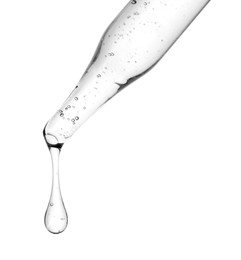 Image of Dropper with clear cosmetic oil on white background