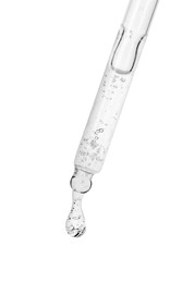 Image of Dropper with clear cosmetic oil on white background