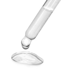 Image of Dropper with clear cosmetic oil on white background