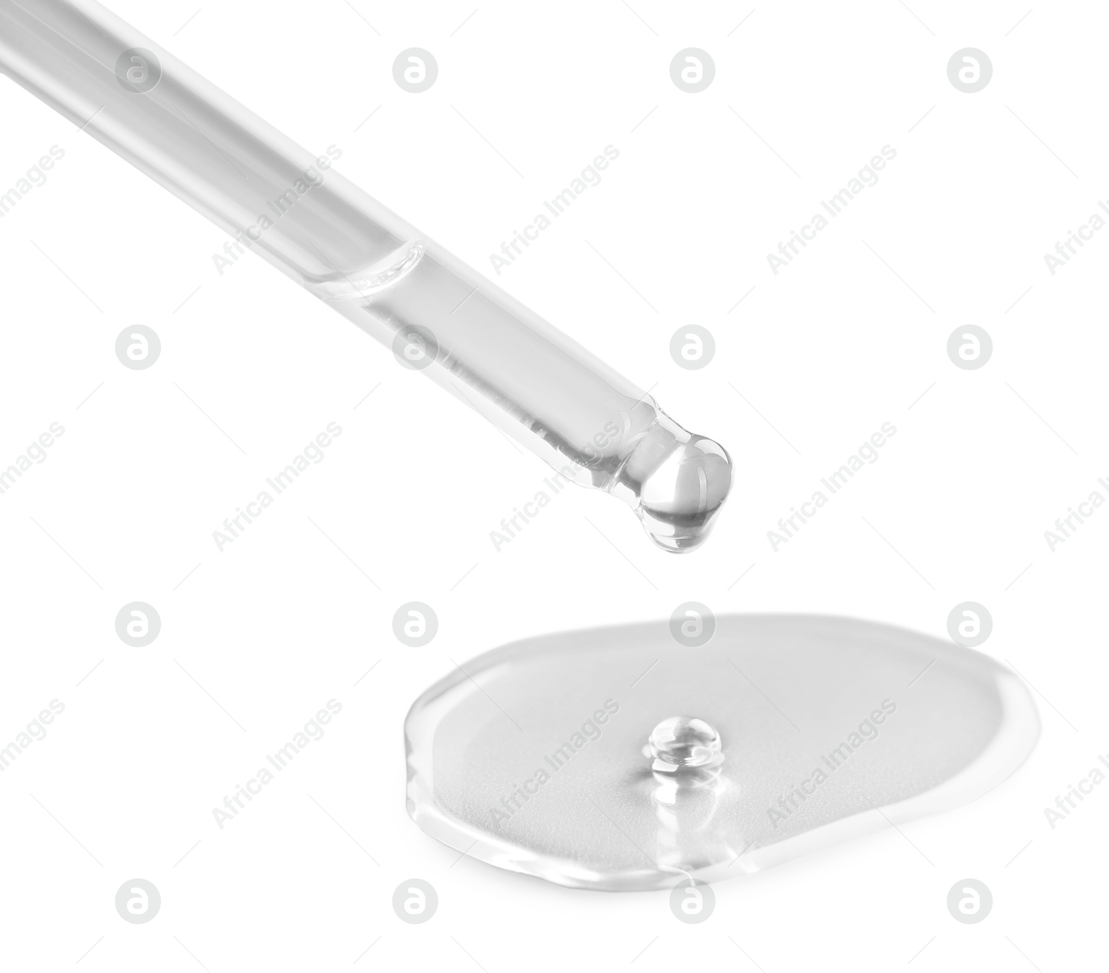 Image of Dropper with clear cosmetic oil on white background