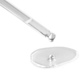 Image of Dropper with clear cosmetic oil on white background