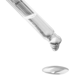 Image of Dropper with clear cosmetic oil on white background