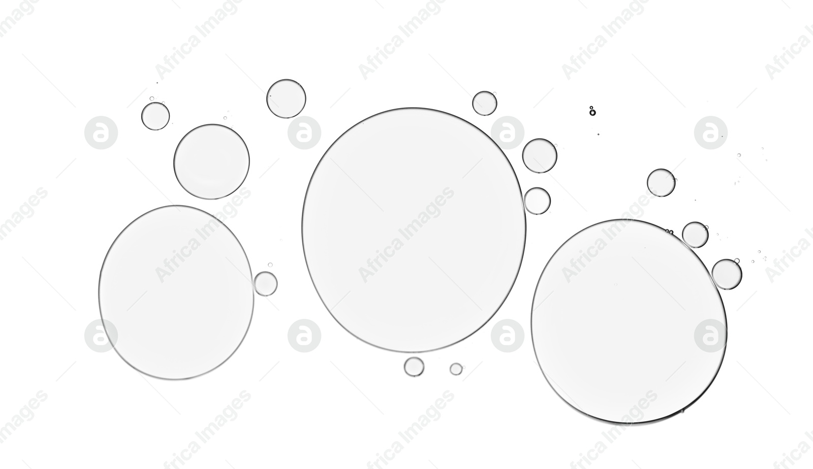 Image of Clear cosmetic oil on white background, top view