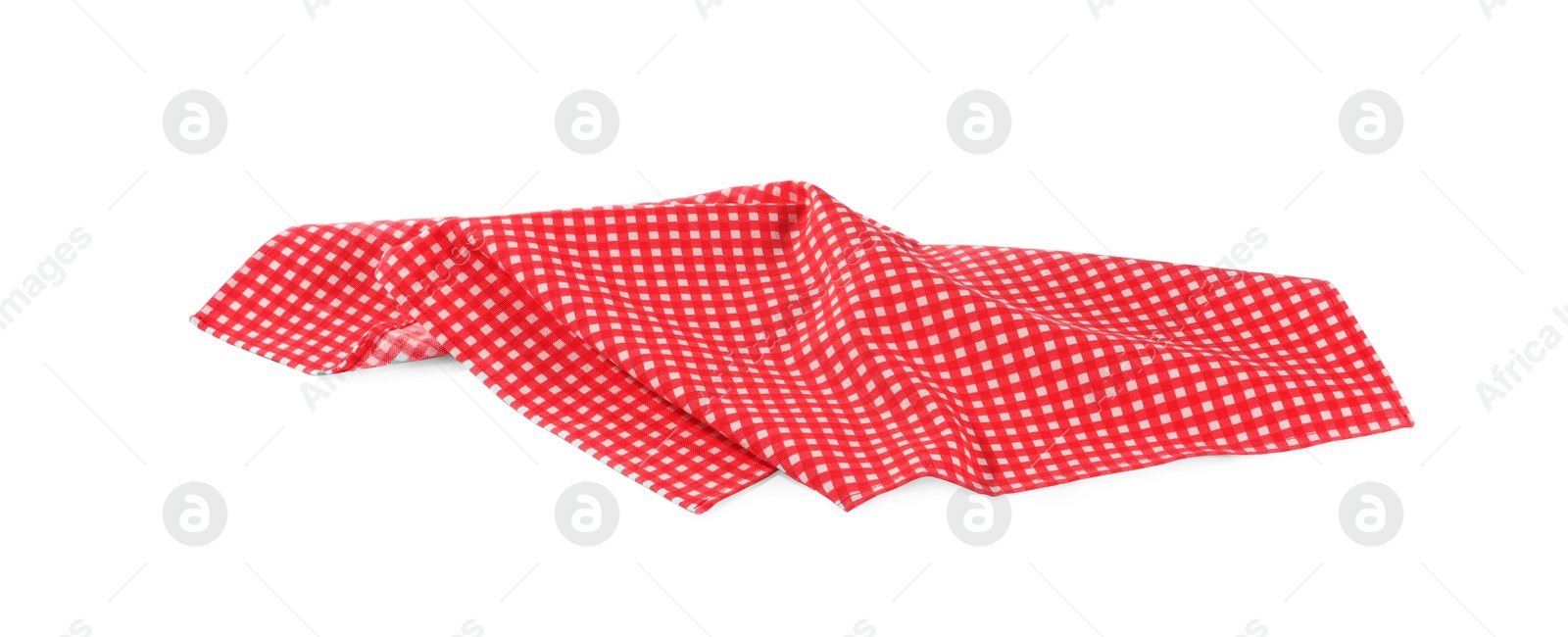 Photo of Red checkered picnic tablecloth isolated on white