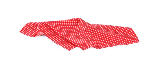 Photo of Red checkered picnic tablecloth isolated on white