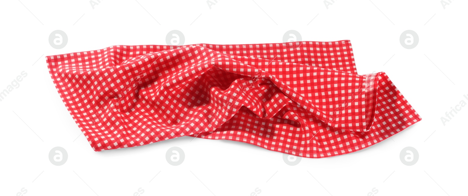 Photo of Red checkered picnic tablecloth isolated on white