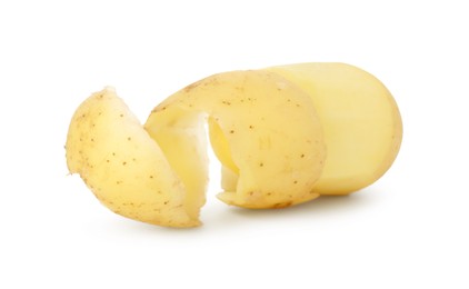 Photo of One young fresh potato with peel isolated on white