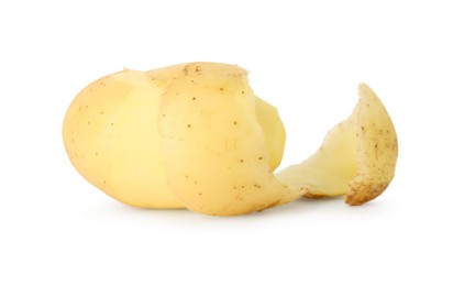 Photo of One young fresh potato with peel isolated on white