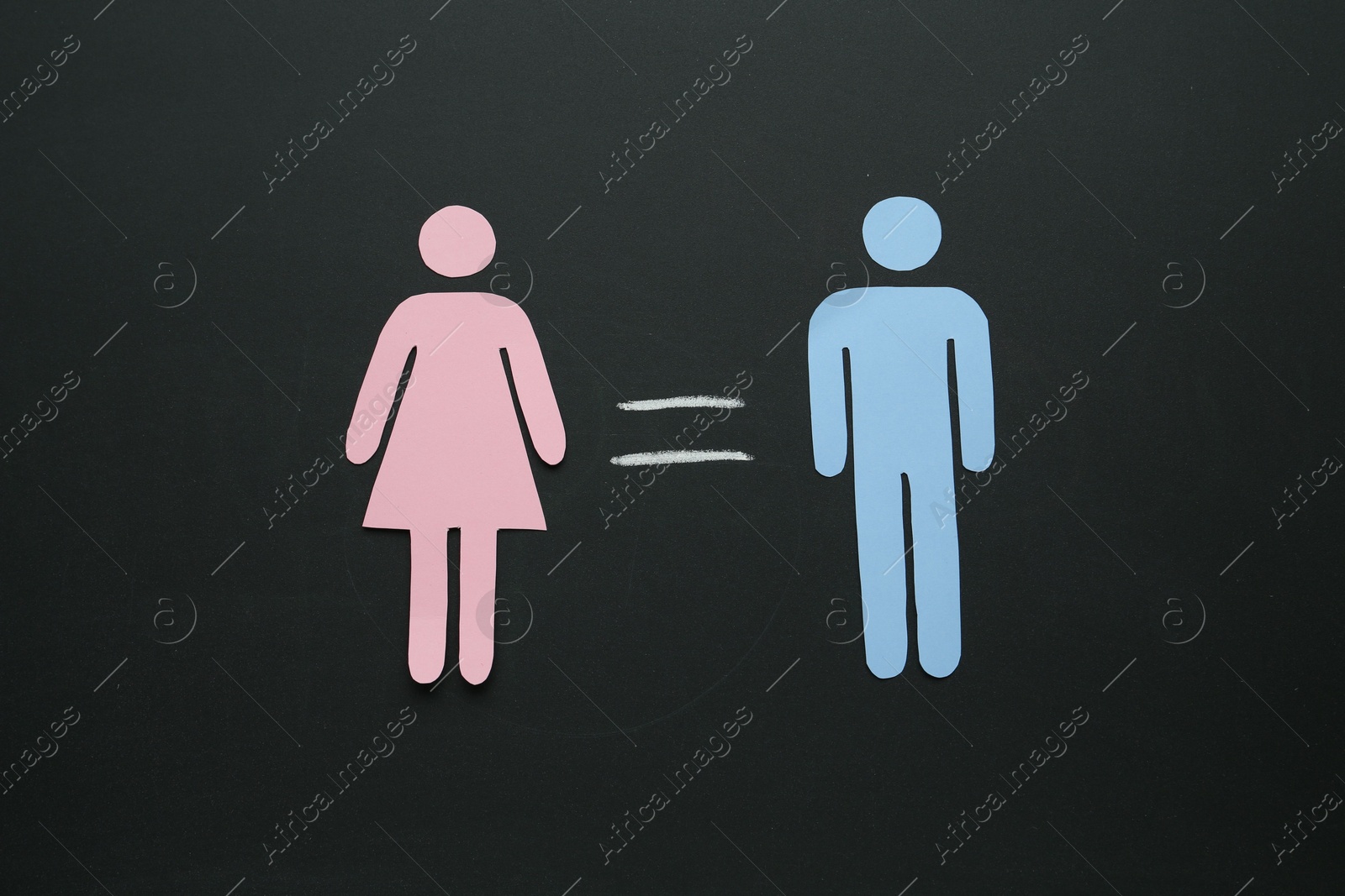 Photo of Gender equality concept. Male and female figures on chalkboard, flat lay