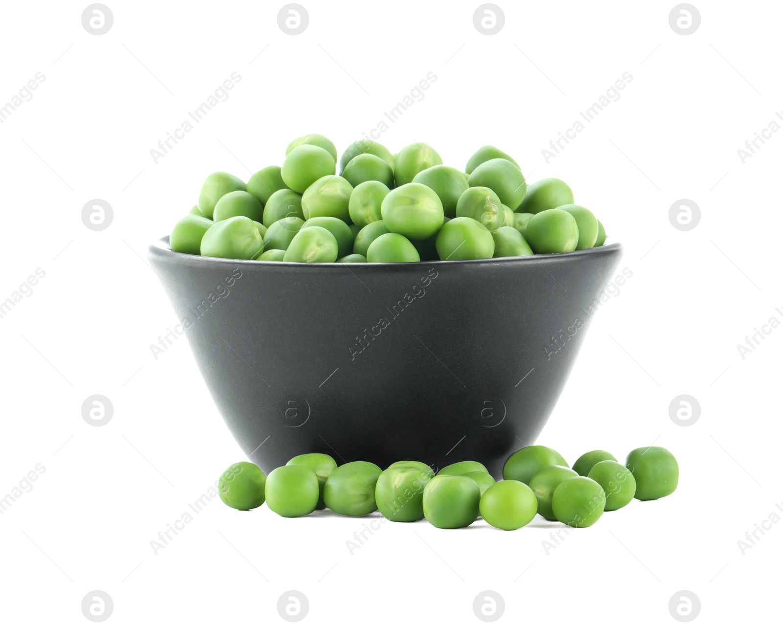 Photo of Fresh green peas in bowl isolated on white