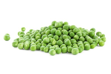 Photo of Pile of fresh green peas isolated on white