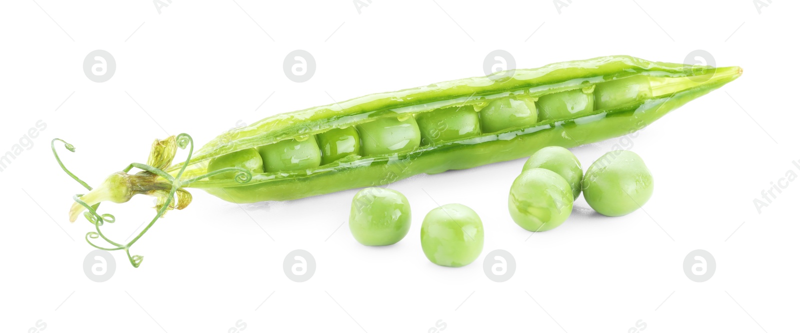 Photo of Green fresh peas and pod isolated on white