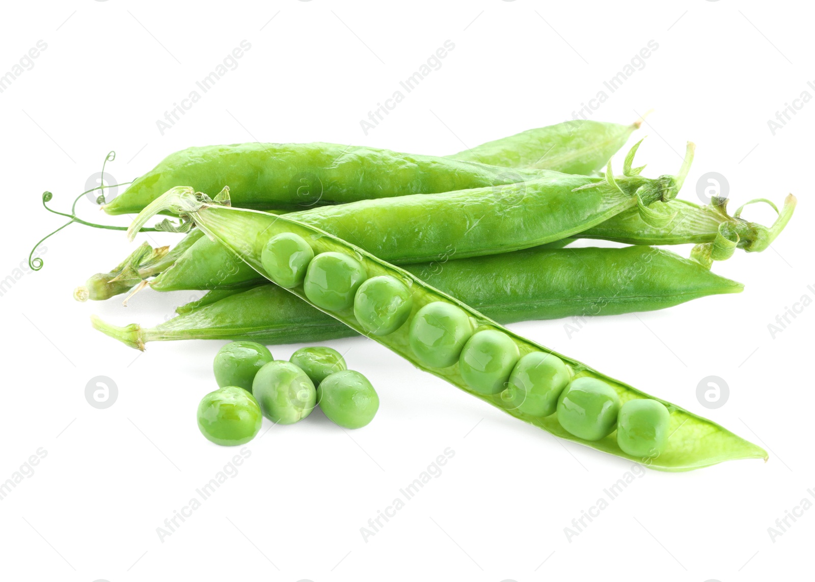 Photo of Green fresh peas and pods isolated on white