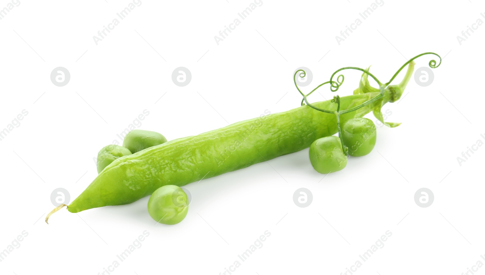 Photo of Green fresh peas and pod isolated on white