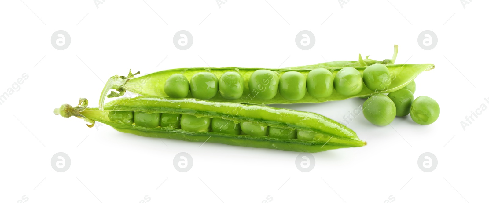 Photo of Green fresh peas and pods isolated on white