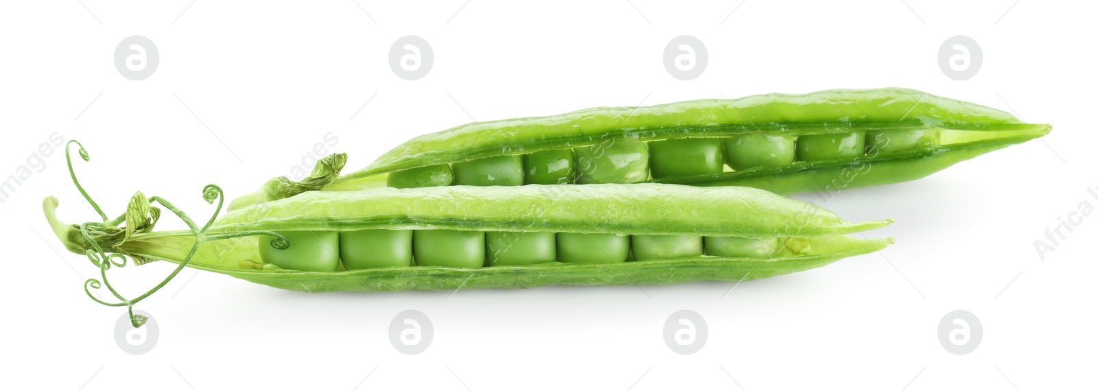 Photo of Green fresh peas and pods isolated on white